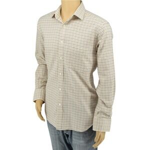 T.M. Lewin 16-35 Luxury Slim Fit Brown Orange Tattersall Two-Fold Cotton Shirt